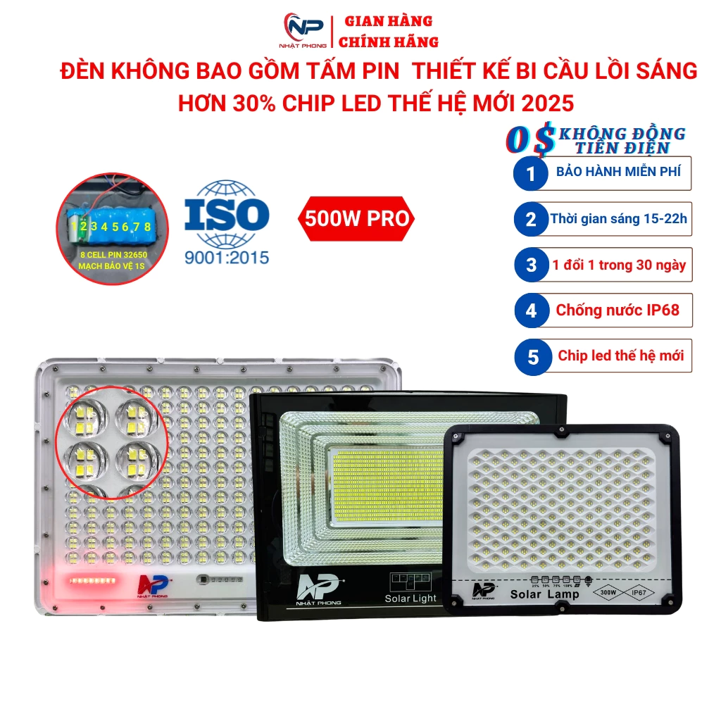 Đèn năng lượng mặt trời không bao gồm tấm pin năng lượng 300w,500w siêu sáng,SHOPNHATPHONG vỏ nhôm điều khiển, BH 2 năm