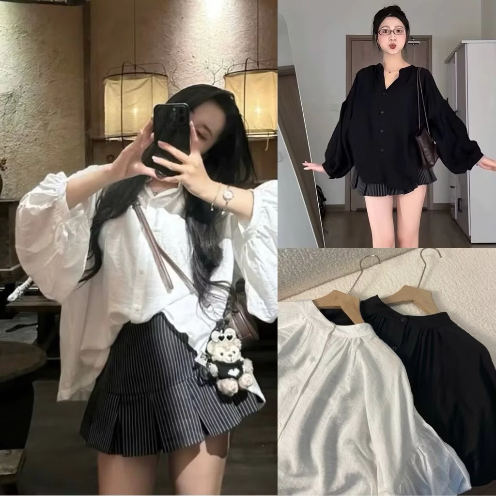 Áo sơ mi nữ chất đũi mềm form RỘNG tay bồng cổ trụ KENCO shop M3116