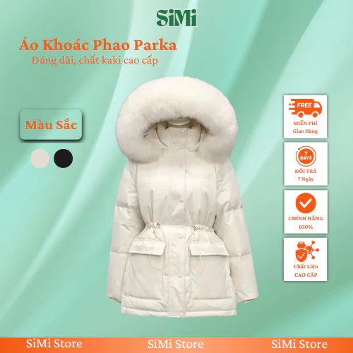 áo khoác dáng dài nữ lót lông ấm, có mũ lông, form parka thời trang hàn quốc, chất kaki bền đẹp