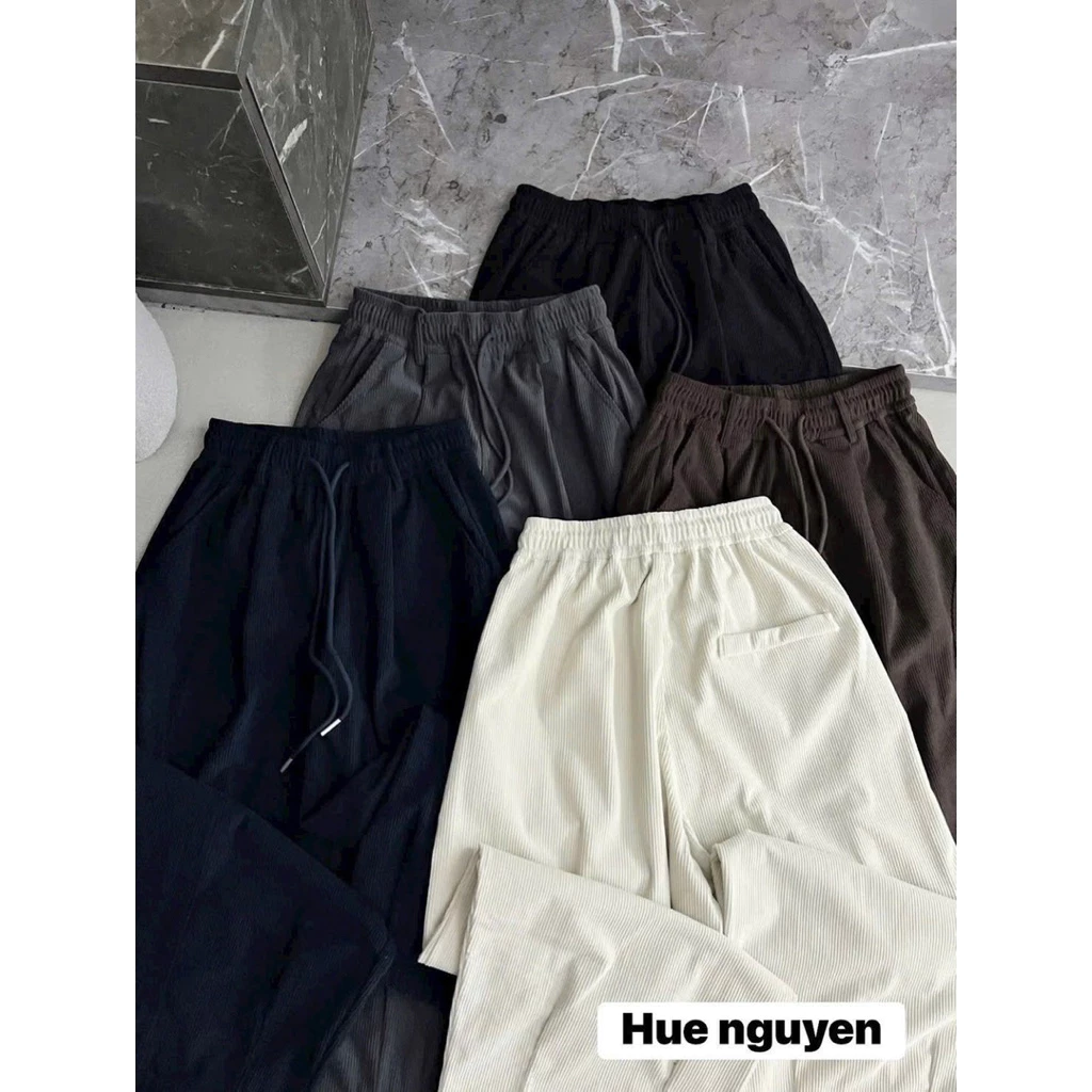 Quần Baggy Vải Nhung Tăm Hàng Đẹp. Vải Dày Dặn Cạp Chun Có Dây Rút