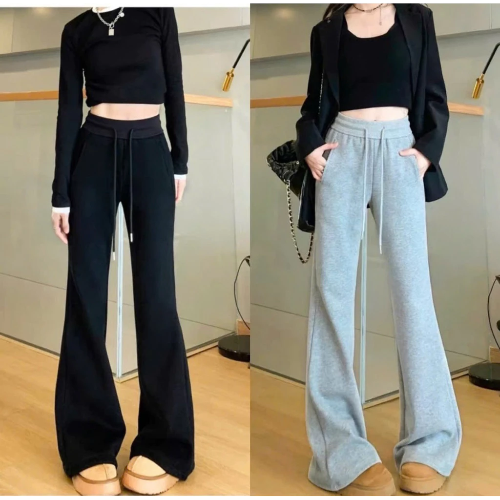 Quần Loe Vải Nỉ 2Da Dày Dặn Phom Đẹp Cạp Cao Lưng Chun Cho Nữ