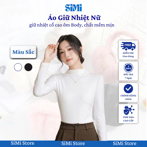 Áo giữ nhiệt nữ SiMi lót lông cổ cao ôm body chất liệu mềm mịn, basic dễ phối đồ.