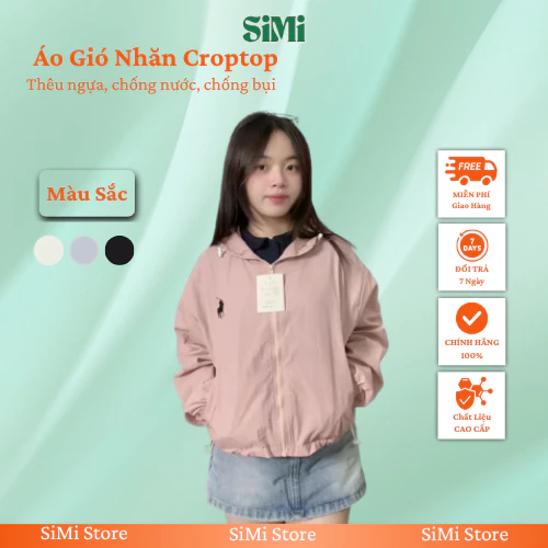 Áo Gió Nữ Croptop Nhăn Thêu Ngựa SiMi Chống Nước, Chống Bụi, Siêu Nhẹ
