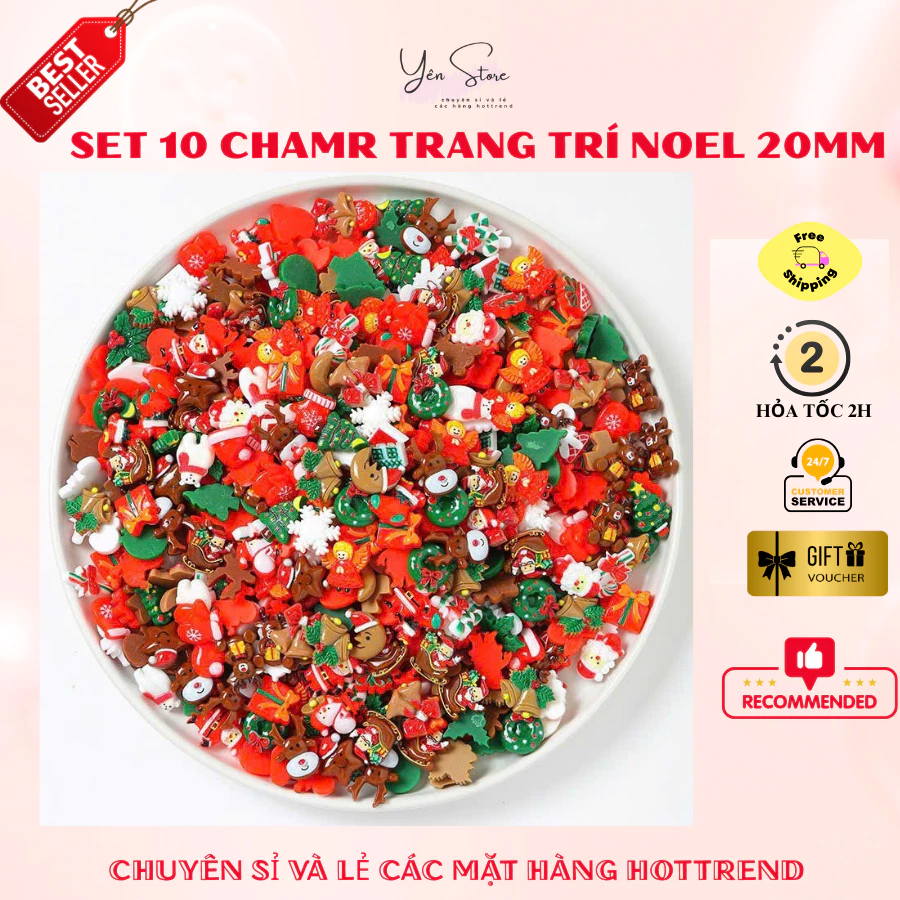 Set 10 Charm Noel Dùng Decor Trang Trí Giáng Sinh và Cây Thông Noel Kích Thước 10mm và 20mm