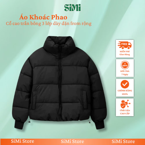 Áo khoác phao nam nữ SiMi cổ cao form rộng, ao phao trần bông 3 lớp dày dặn phong cách Hàn Quốc
