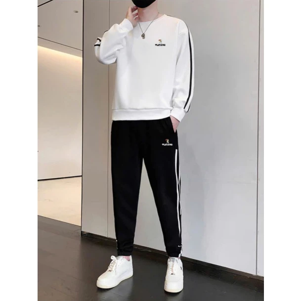 Bộ Đồ Thể Thao Nam 2 Món Áo Dài Tay + Quần Jogger, Chất Nỉ Co Giãn, Phong Cách Hàn Quốc