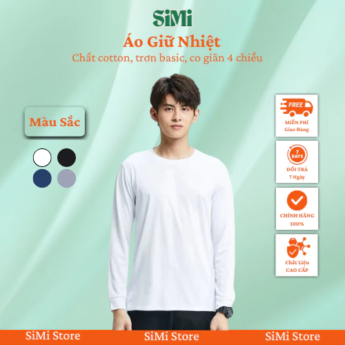 Áo giữ nhiệt nam nữ SiMi dài tay chất cotton co giãn 4 chiều, áo thun trơn basic giữ ấm mùa đông cao cấp