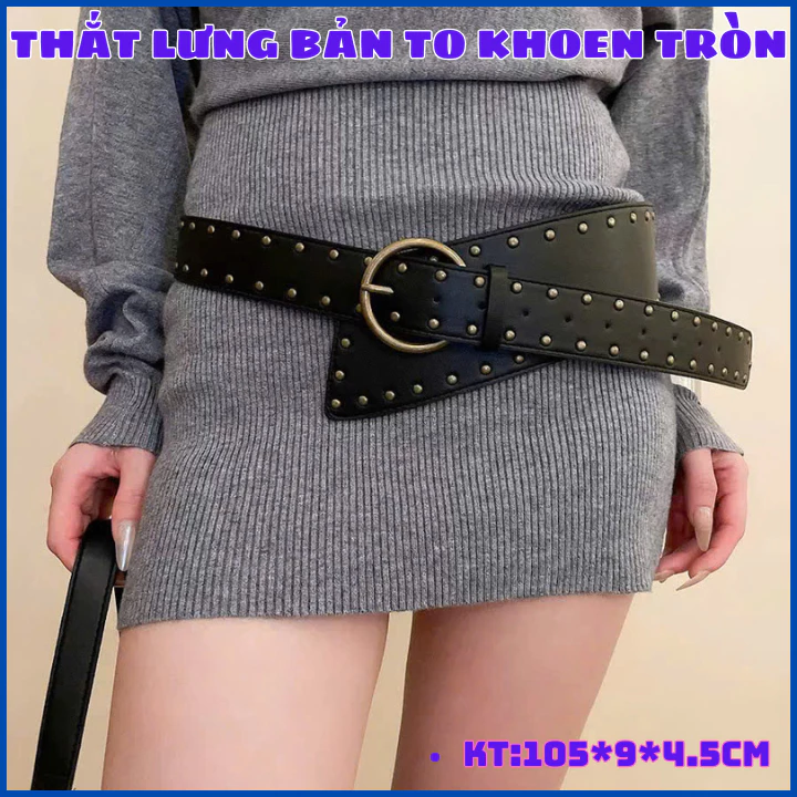 Đai nịt bản to Y2K khóa tròn phong cách hiphop, dây thắt lưng phụ kiện mix đồ tiện lợi OLL394