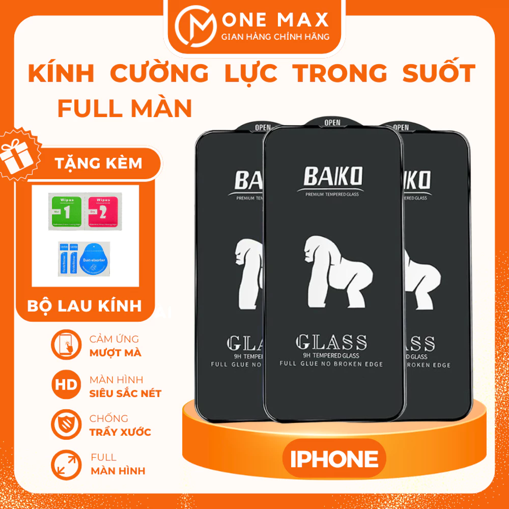 [COMBO TIẾT KIỆM] Kính cường lực IPHONE BAIKOO trong suốt full màn cho IP 7/8/x/xs/xr/11/12/13/14/15/16/pro/plus/promax