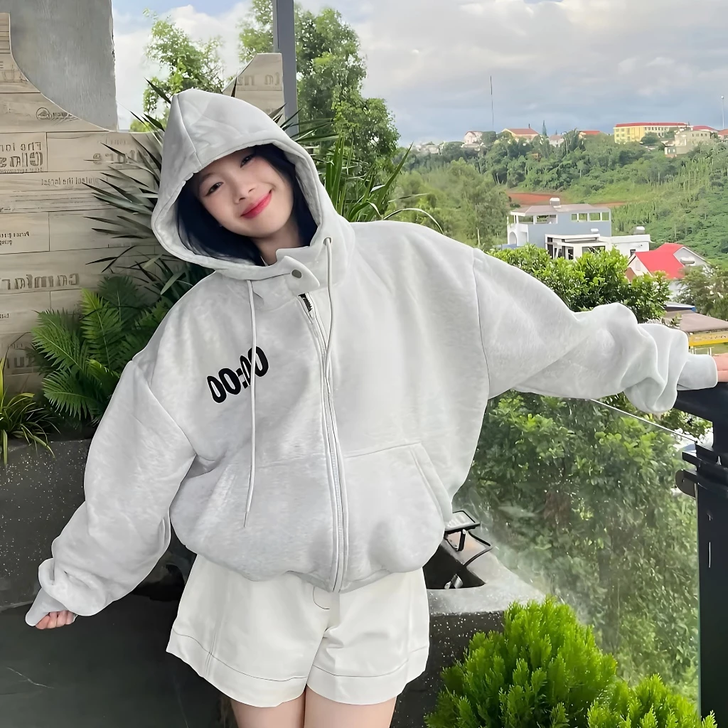 [XẢ HÀNG] Áo khoác 00:00 THÊU NỔI CAO CẤP nỉ bông Form Boxy xỏ ngón có 2 túi trong BM281Áo khoác nỉ croptop unisex DOONG