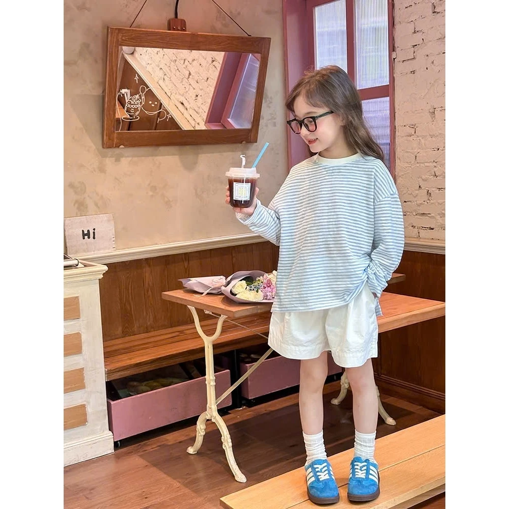 Áo thun tay dài kẻ sọc cho bé gái ELIOKIDS, áo thun dài tay sọc kẻ cho bé mặc thu, đông từ 7kg-32kg.