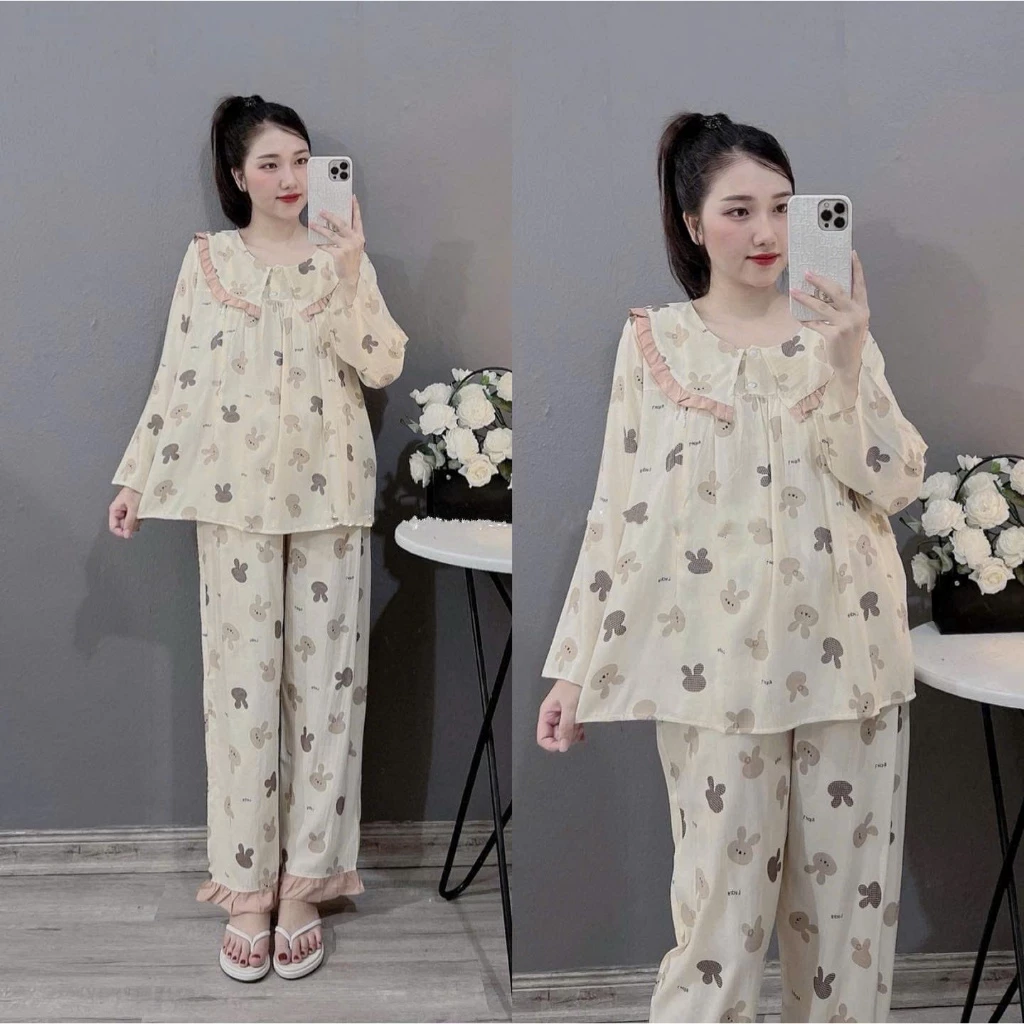 (45-100kg)Bộ đồ bầu và sau sinh bigsize ren ngực,chất đũi tơ cực nhẹ,mịn,mát,áo có khoá mở cho bé ti,quần có chun chỉnh