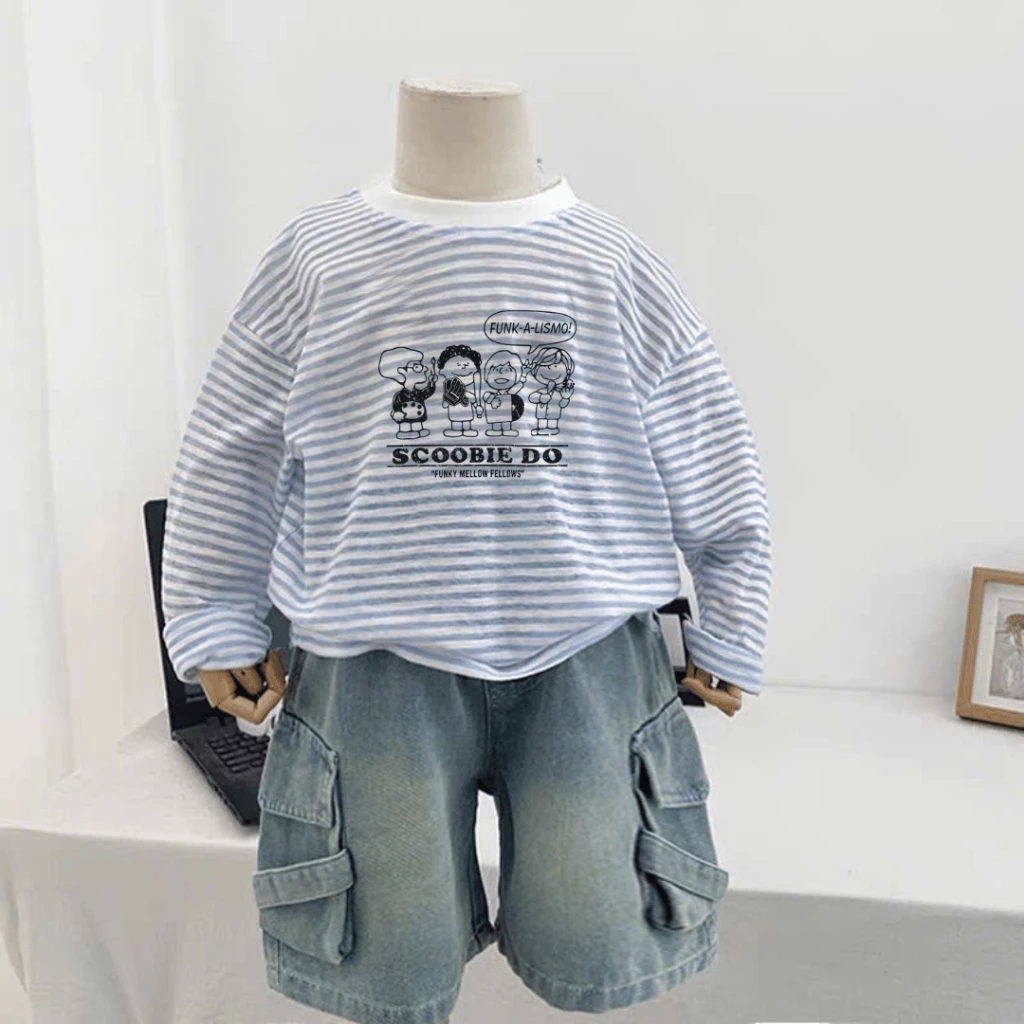 Áo thun tay dài sọc kẻ bé trai ELIOKIDS, áo phông dài tay kẻ sọc cho bé từ 7kg-32kg.