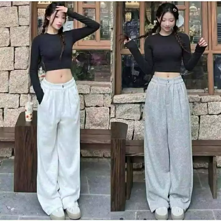Quần ống rộng nữ nỉ 2 da lưng cao khóa trước siêu rộng dày dặn mềm mịn không xù phong cách hàn quốc M046