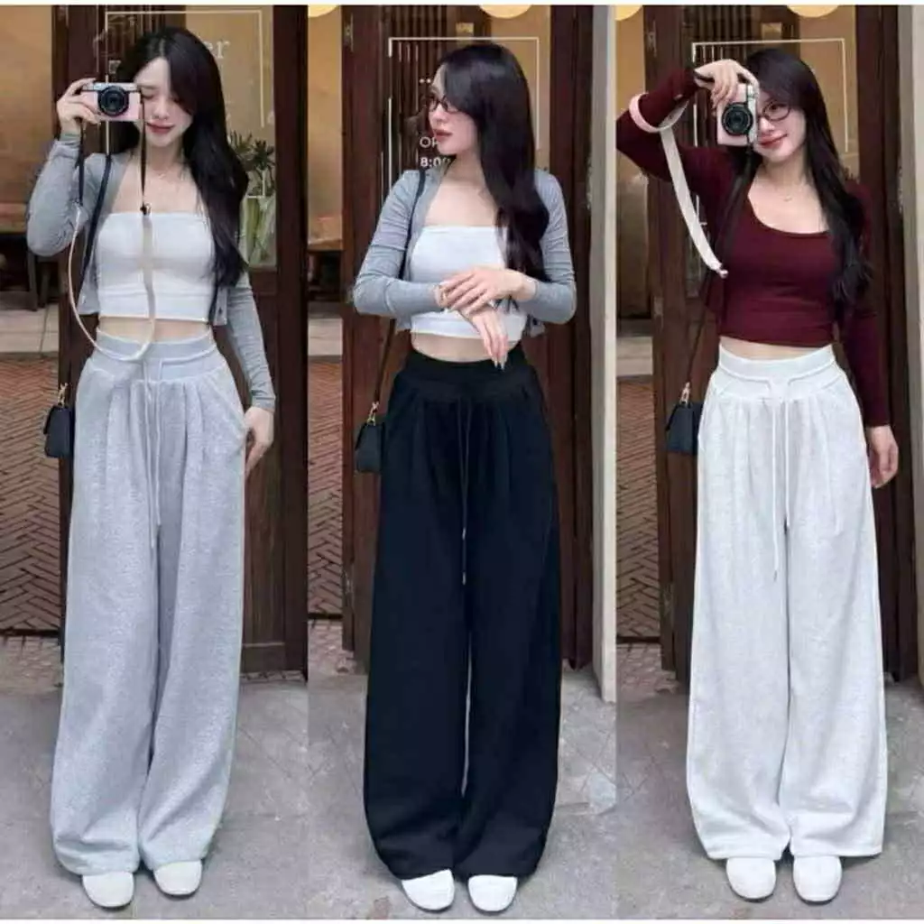[HÀNG ĐẸP-2 PHIÊN BẢN CHIỀU DÀI] Quần Ống Rộng Nỉ Nữ Có Túi Vải Vải Dày Hottrend Cạp Chun Lưng Cao M073