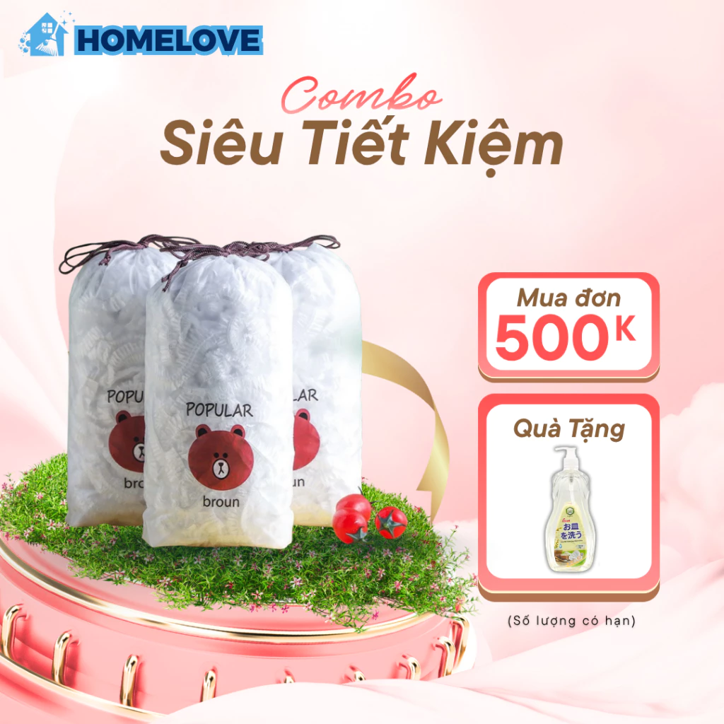 Màng Bọc Thực Phẩm Co Giãn Siêu Dai Túi Bọc Thực Phẩm Có Chun Hình Gấu Set 100/200/300 Chiếc Tiện Lợi
