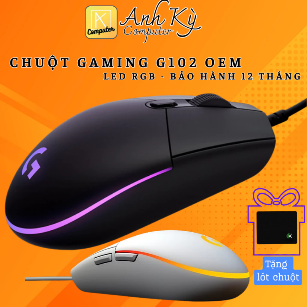 Chuột 𝑮-𝑺𝒆𝒓𝒊𝒆𝒔 G102 OEM chơi game có dây, chuột Laptop PC 8000 DPI có Led RGB BH 3 tháng 1 đổi 1