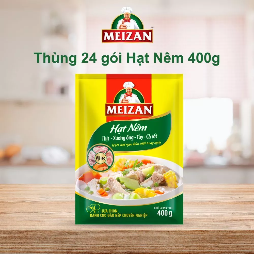 Thùng Hạt Nêm Meizan Thịt - Xương Ống - Tủy - Cà Rốt - Vị Heo 400gr ( 24 gói )