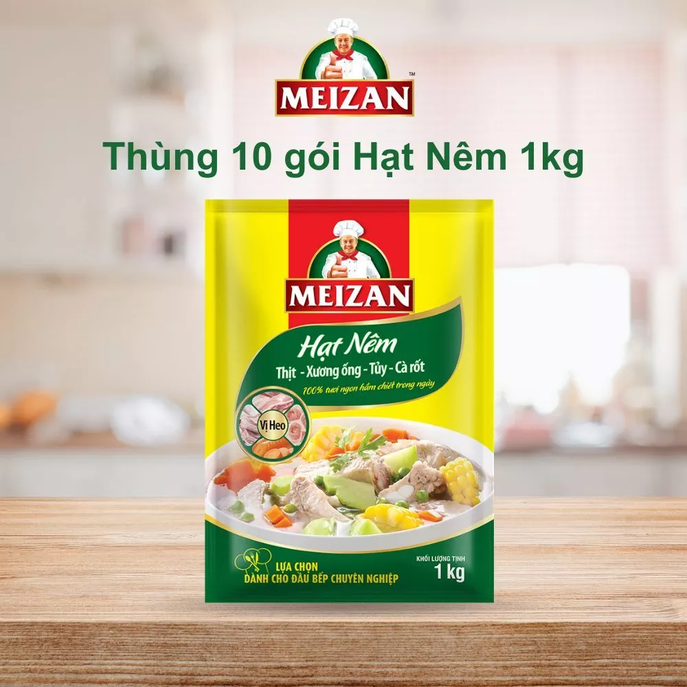 Thùng Hạt Nêm Meizan Thịt - Xương Ống - Tủy - Cà Rốt - Vị Heo 1kg ( 10 gói )