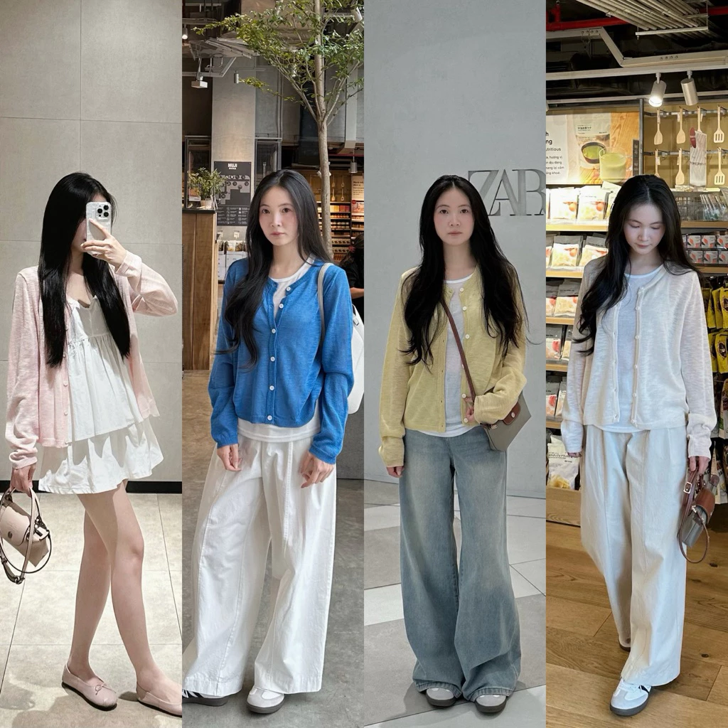 [Steezy] Áo khoác cardigan len giấy mỏng cổ tròn Hàn Quốc cúc trắng form rộng, áo khoác len nữ thu đông - KC5527