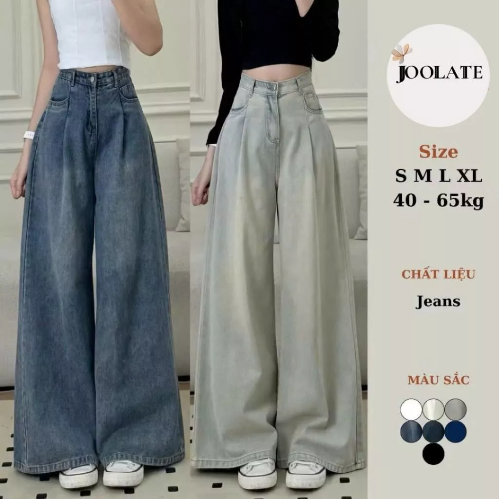 Quần Jean Ống Rộng Nhiều Màu Quần Bò Ống Suông Unisex Đi Học Đi Làm Cạp Cao Tôn Dáng