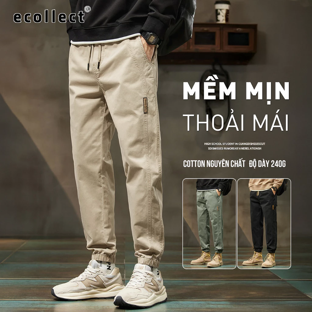 Quần jogger kaki nam ECOLLECT QD28 form rộng harem bo gấu co giãn 240g – phong cách trẻ trung, dễ phối đồ