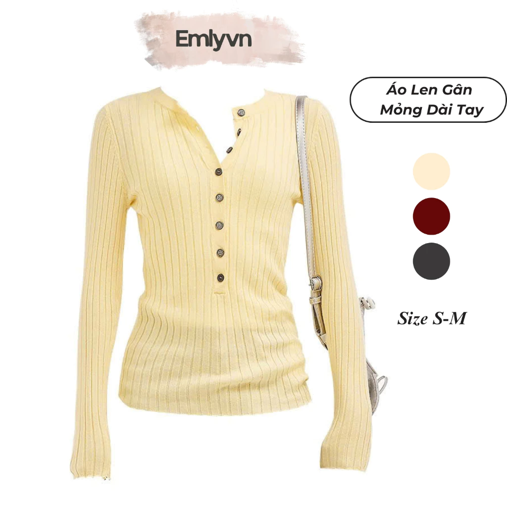 EMLY - Áo Len Gân Mỏng Dài Tay Nữ, Áo Len Mỏng Mềm Co Giãn 4 Chiều Tôn Dáng Dễ Phối Đồ