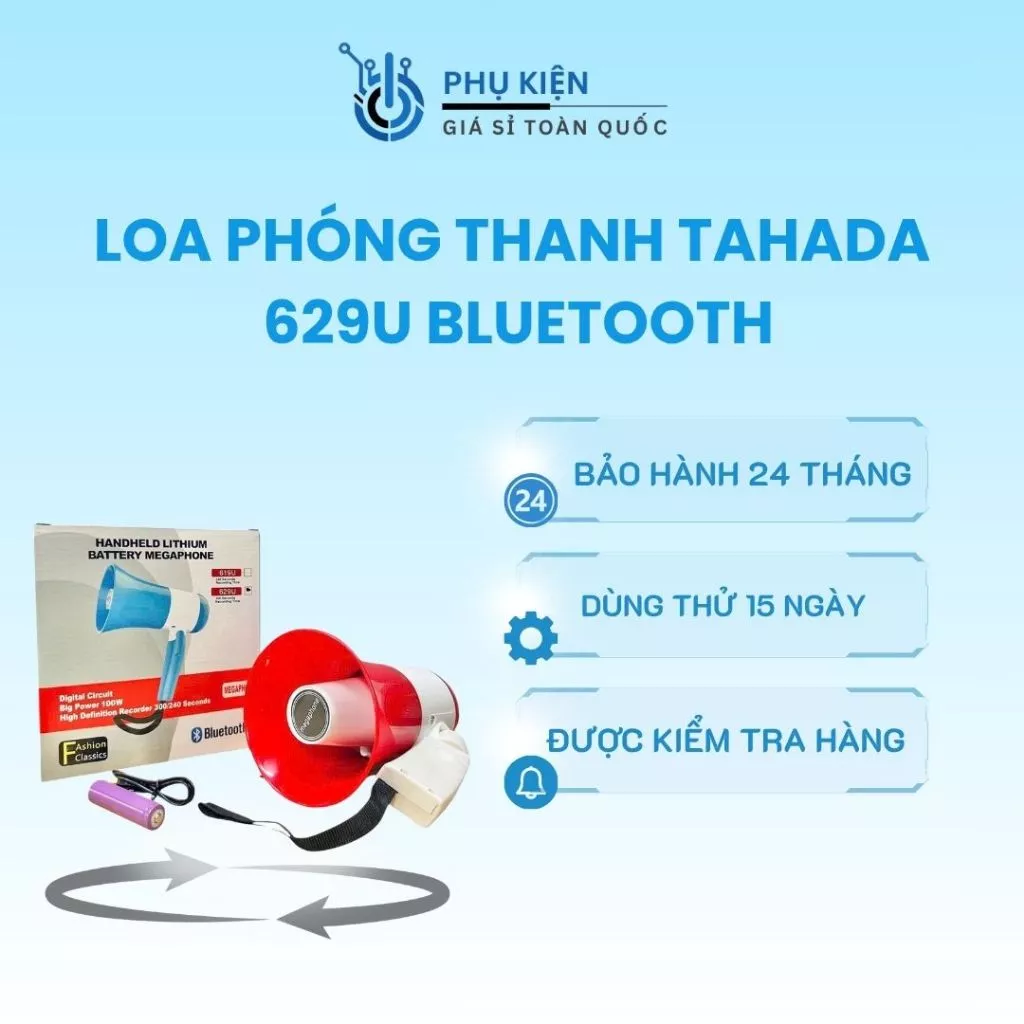 Loa phóng thanh TAHADA 629U Bluetooth công suất 100W âm thanh lớn rõ tặng 1 pin bền lâu