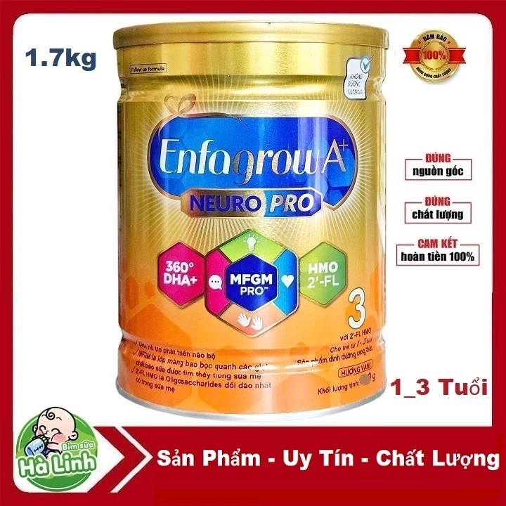 Sữa bột Enfagrow, Enfagrow A+ 3 1.7kg Vị Thanh mát [Date 2028]