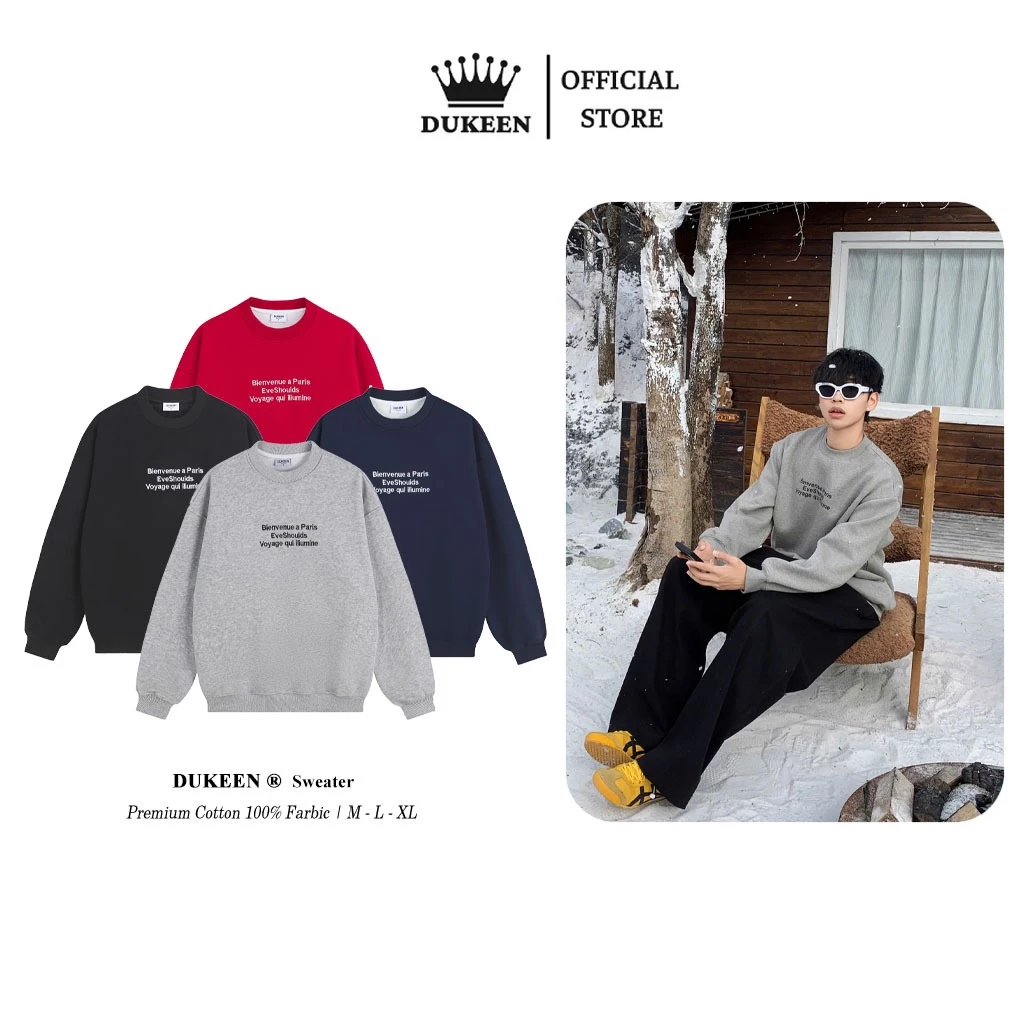 Áo Sweater DUKEEN Basic Sweater Nỉ Nhung Cao Cấp Thêu Chữ Unisex Local Brand AD104