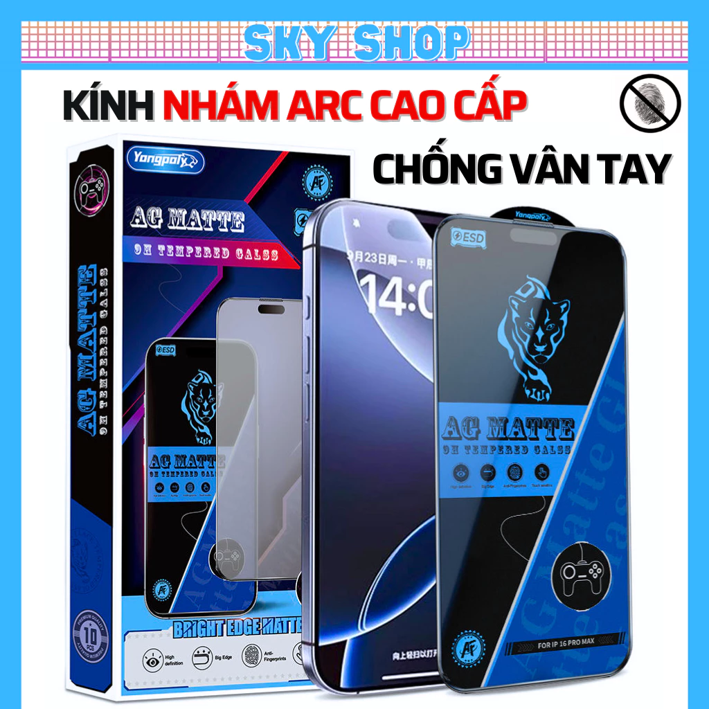 Kính cường Lực Iphone AG TIGER cao cấp chống vân tay 16 ProMax 17 Air 15 ProMax 11 12 13 14 Pro Max Xs Max X Xr