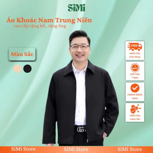 Áo khoác nam trung niên cao cấp simi, áo khoác có cổ lịch sự hàng quảng châu – món quà sang trọng tặng bố mùa lạnh