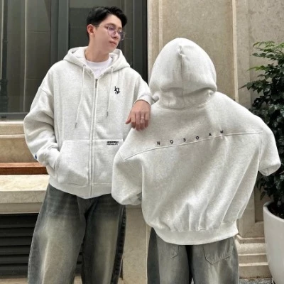 T Áo Khoác Hoodie Zip LG COTTON Thêu Nổi NQ30 AM Form Boxy Form Rộng Nam Nữ Unisex