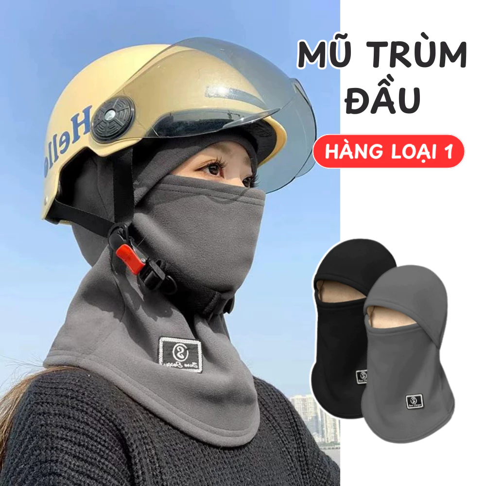 Mũ Trùm Đầu Mùa Đông Kèm Khẩu Trang Giữ Ấm Lông Cừu Dày Dặn Chống Gió, Chống Lạnh Khi Đi Xe Máy