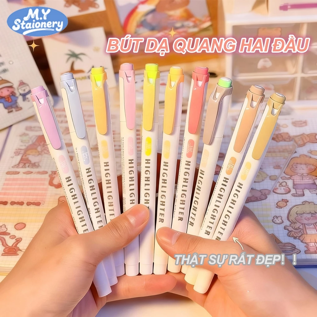 Bút Highlight 2 Đầu M.Y | Bút Đánh Dấu Viết Ẩm Tay Không Nhòe Mực, Thích Hợp Cho Học Sinh, Văn Phòng, Làm Bút Sổ Tay