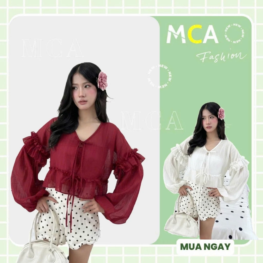[Video Sp Thực Tế] Set Áo Kiểu Nữ Babydoll Kiểu Tay Phồng Cổ V MCA Phong Cách Tiểu Thư A51456