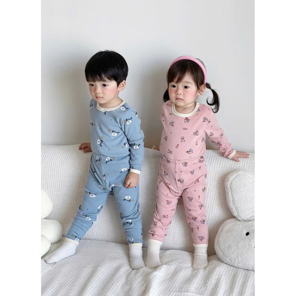 Đồ ngủ trẻ em, bộ quần áo dài tay thu đông bé trai bé gái chất liệu cotton cao cấp hàng qccc phong cách hàn quốc