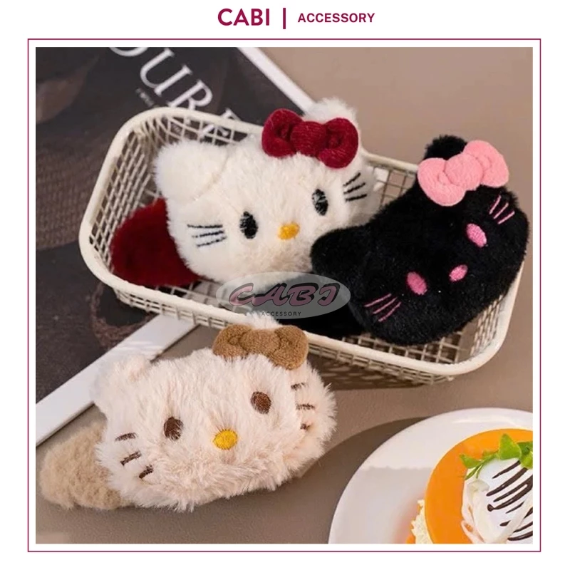 CB50 - Kẹp tóc mỏ vịt Hello Kitty lông mịn xù loại lớn nhiều màu đáng yêu thời trang nữ
