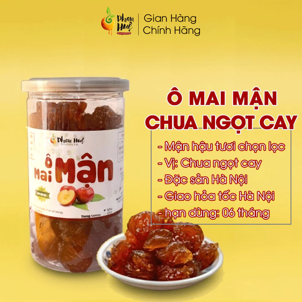 Ô mai xí muội mận khía dẻo xào chua ngọt cay Phan Huệ hộp 100g 300g 500g đặc sản Hà Nội