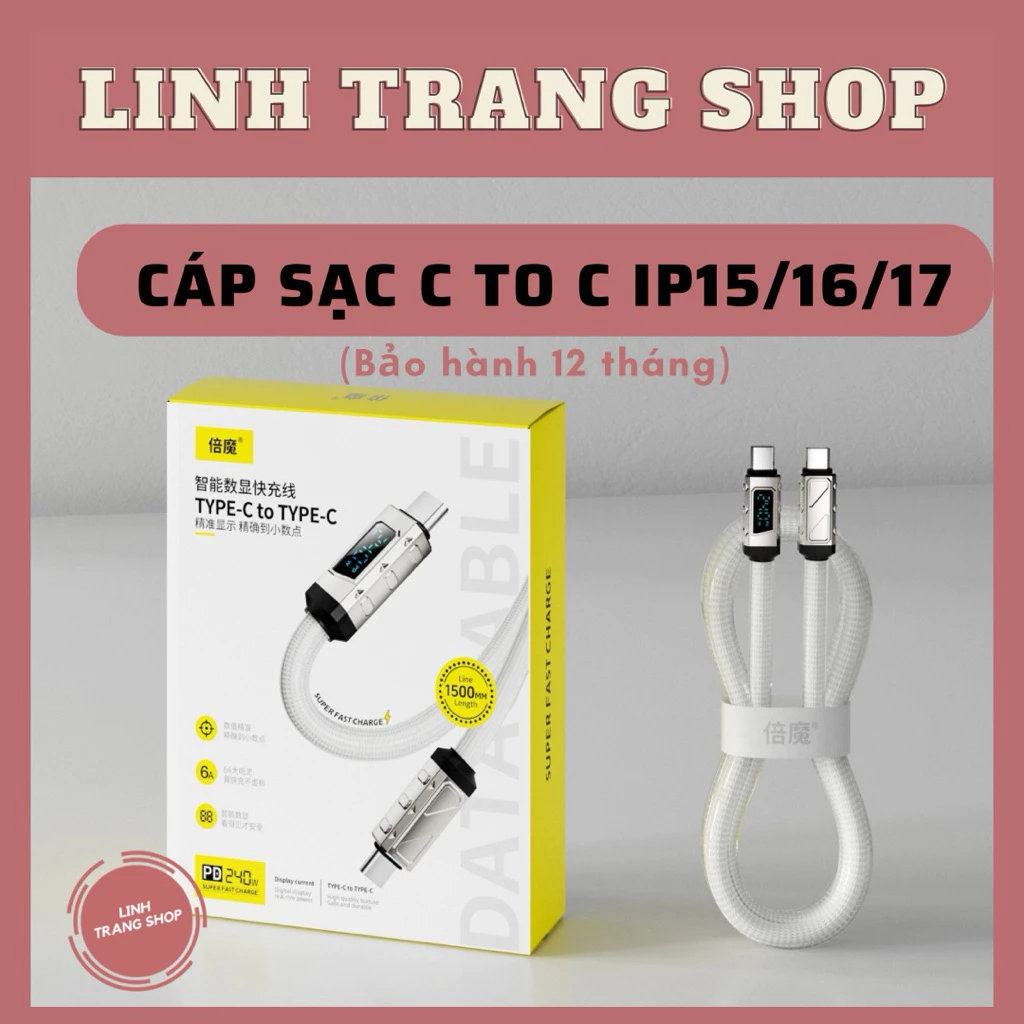 Cáp Sạc Nhanh Type-C to Type-C 240W Có Màn Hình LED - Sạc Siêu Tốc Cho Mọi Thiết Bị!