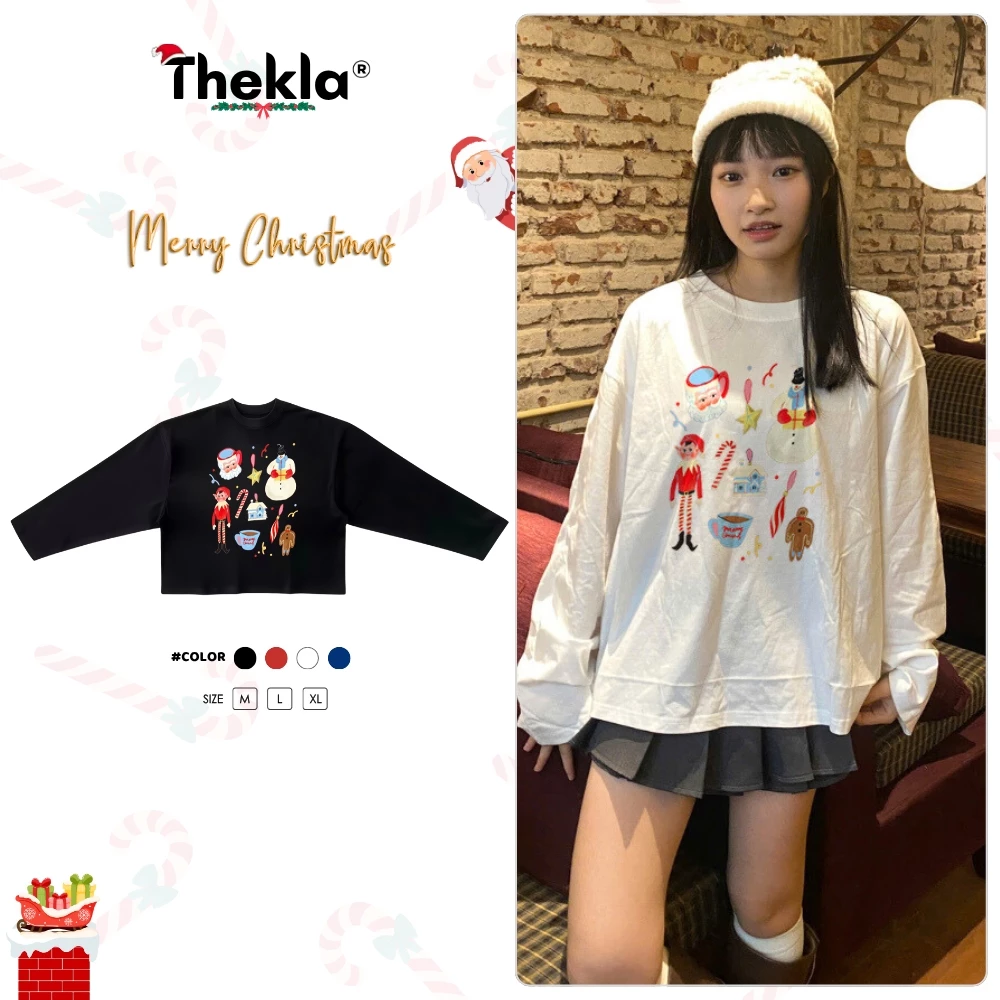 Áo Boxy Dài Tay THEKLA BST402 Santa Xmas - Áo Thu Đông Cotton 4 Chiều Dày Dặn Co Giãn Streetwear