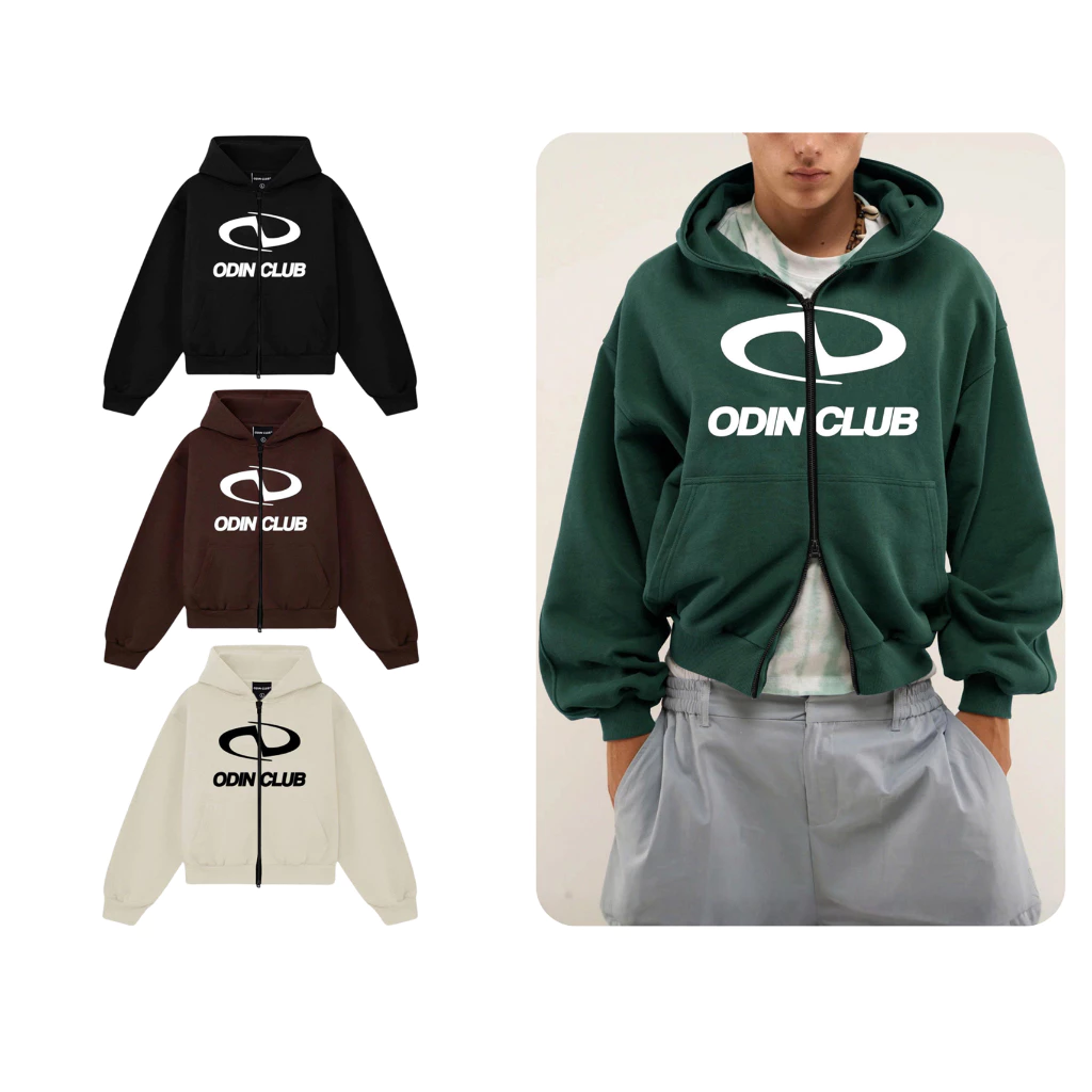 Áo khoác Hoodie Jacket Two-Way Zipper Odin Club, Áo khoác có mũ chất liệu nỉ bông, form boxy hack dáng.