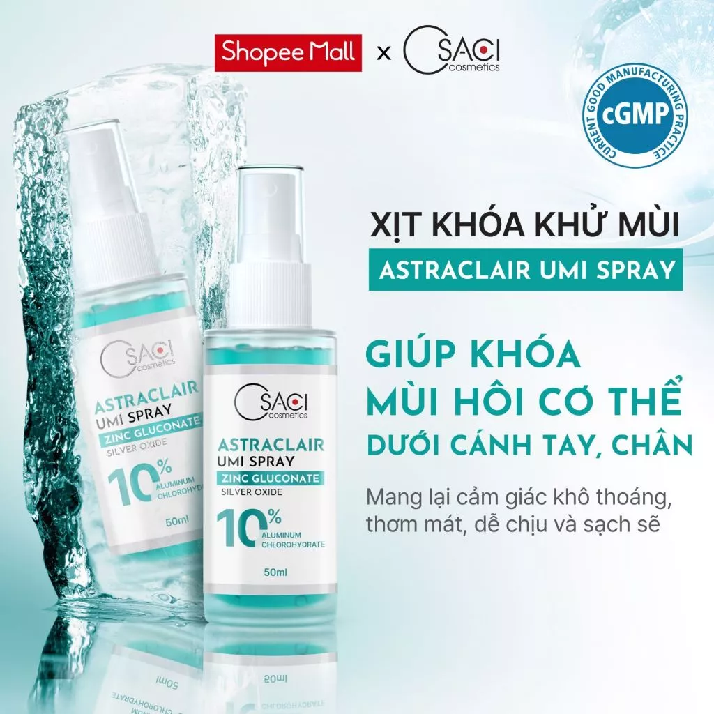 AstraClair Umi Spray 50ml - Xịt khóa khử mùi hỗ trợ tăng cường hoạt động của da, giảm mùi, da khô thoáng