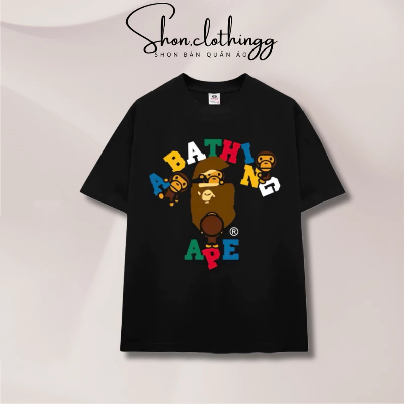 Áo Thun Ba. pe Khỉ Nâu In Chữ 7 Màu Chất Cotton 2 Chiều Dày Dặn Thoáng Mát Full Tem Tag Mạc