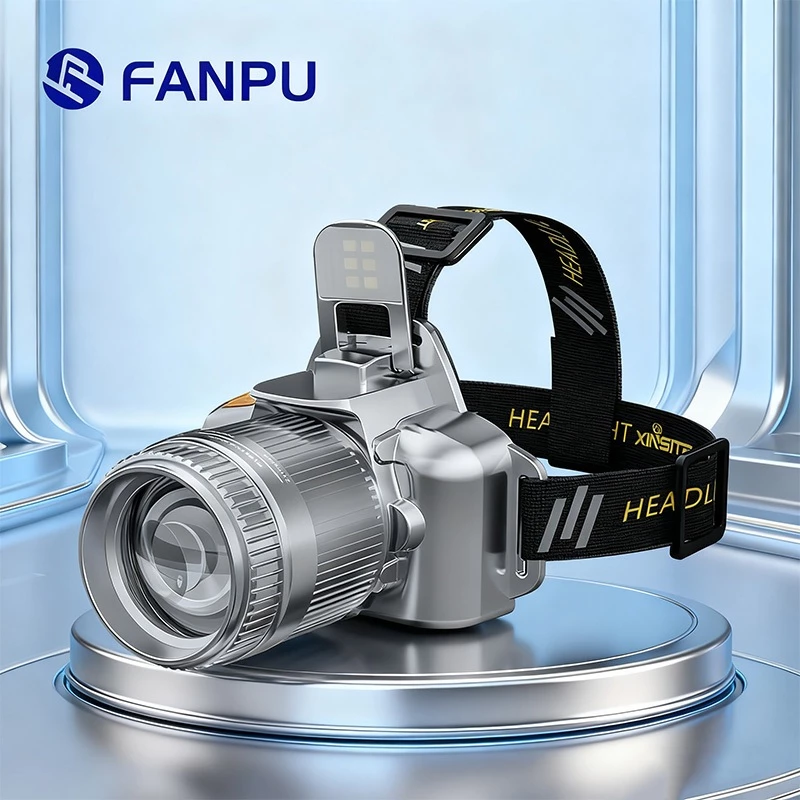 Đèn Pin Đội Đầu Cảm Biến Vẫy Tay Thu Phóng Đến 300m Cho Dã Ngoại, Đạp Xe, Câu Cá Đêm - Màu Bạc