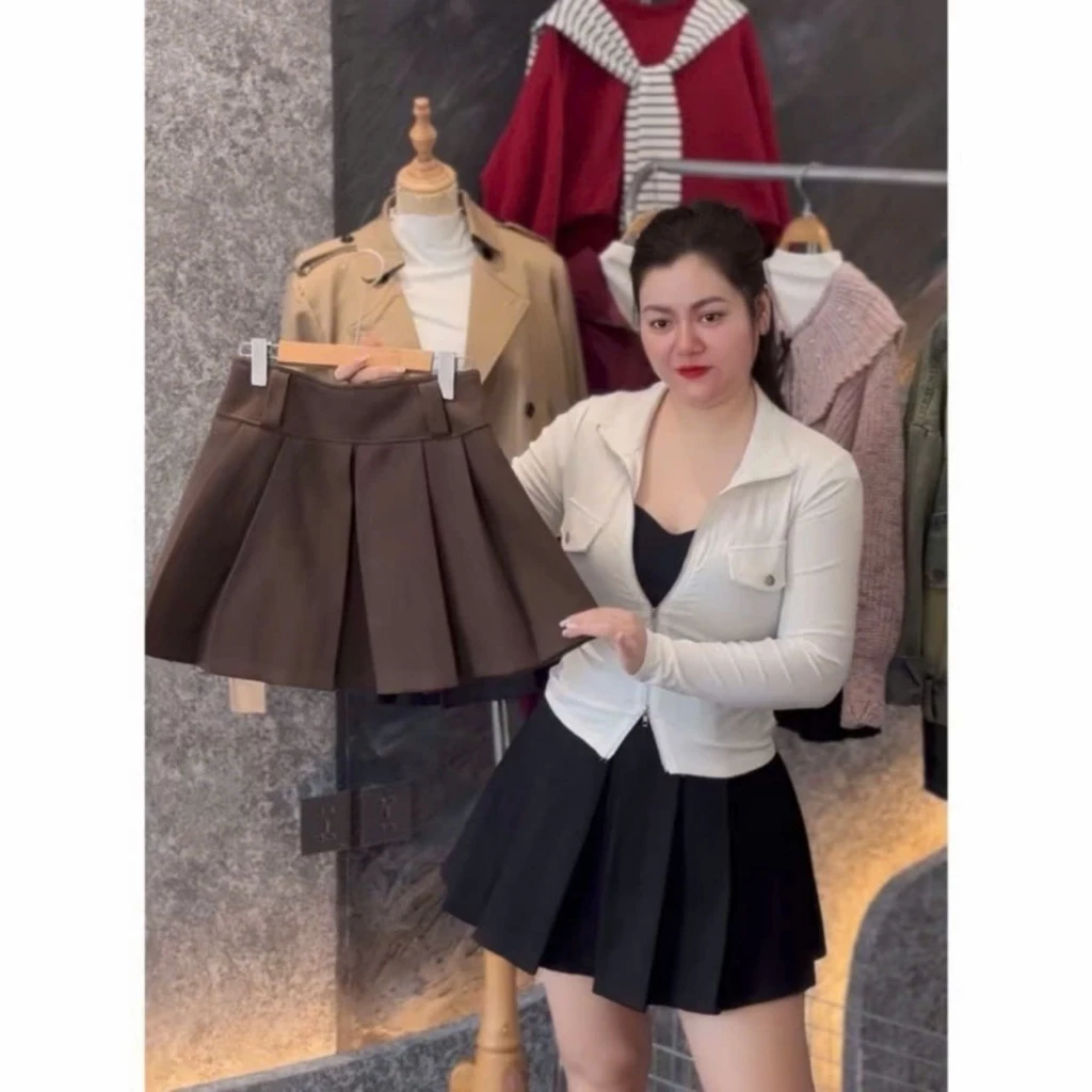 512 BIGGSIZE Chân váy dạ nữ cạp cao tạo kiểu chun sau basic