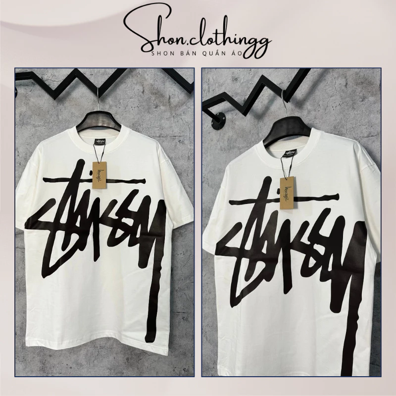 Áo Thun Stussy Big Logo In Hình Sắc Nét Cotton 2 Chiều Dày Dặn Thoáng Mát Full Tem Tag Mạc