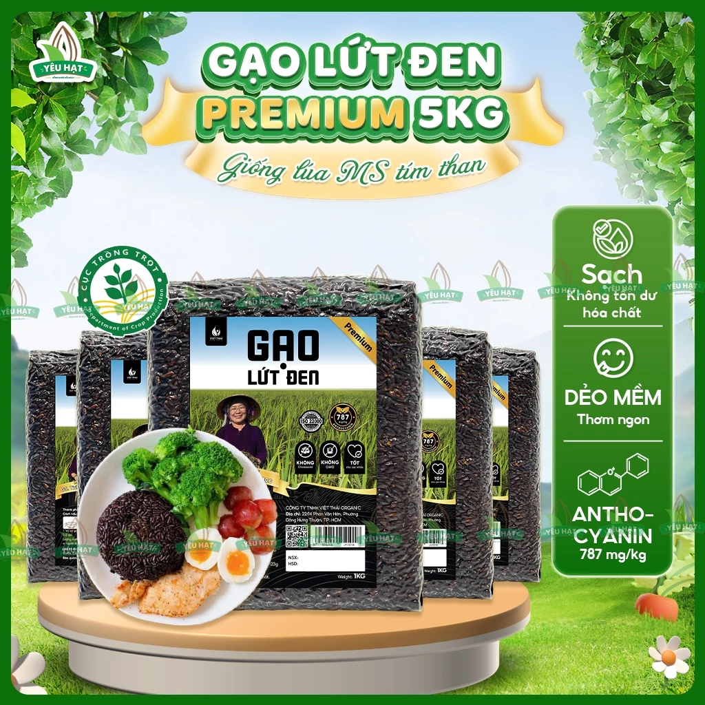 [5KG CAO CẤP] Gạo Lứt Đen Cao Cấp Việt Thái Organic Dẻo Mềm Ít Calo Không Cần Ngâm Yêu Hạt