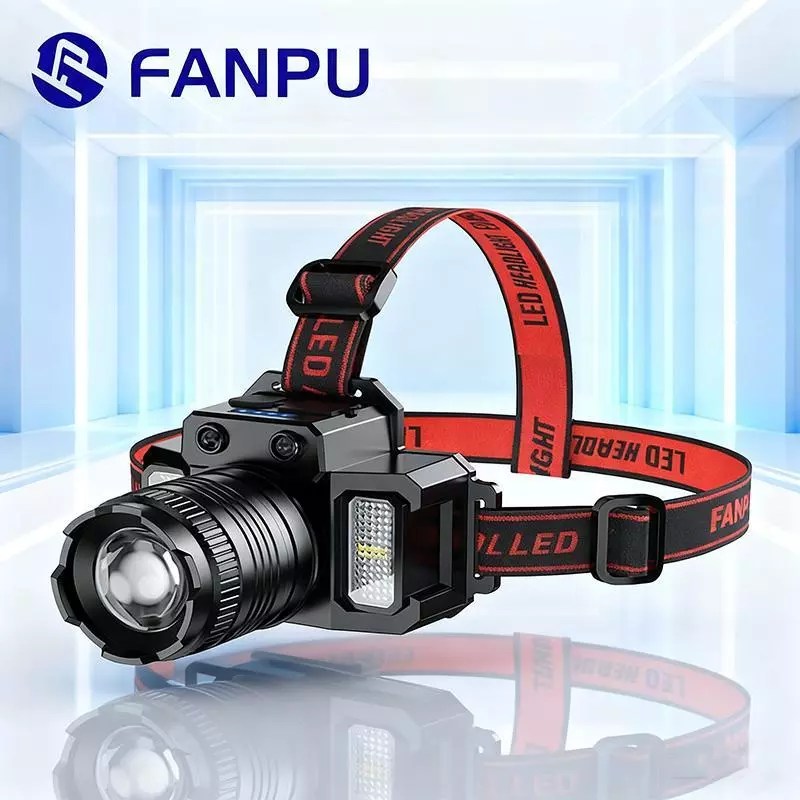 Fanpu Đèn Pin Siêu Sáng Đội Đầu Cảm Ứng, Thu Phóng Tiêu Cự  5 Chế Độ Sáng Cho Câu Cá, Leo Núi