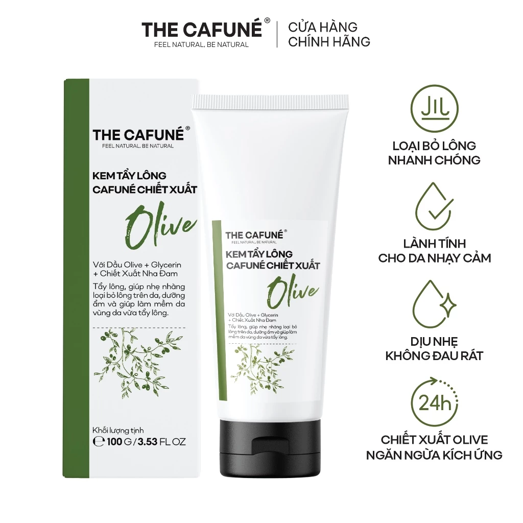Kem Tẩy Lông Cafuné Chiết Xuất Olive 100g, Giúp Nhẹ Nhàng Loại Bỏ Lông Trên Da; Dành Cho Vùng Chân, Tay